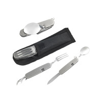 Couverts de poche multifonctions: couteau fourchette cuillère décapsuleur  87x16mm H10mm