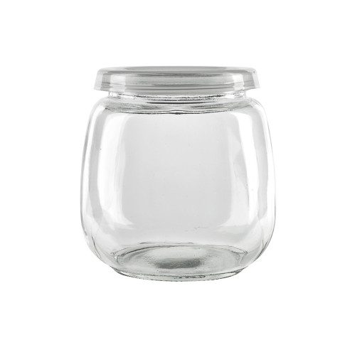 Bocal en verre sphérique avec couvercle plastique PP à clipser  H87mm 300ml
