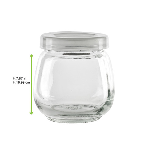 Bocal en verre sphérique avec couvercle plastique PP à clipser  H87mm 300ml