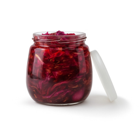 Bocal en verre sphérique avec couvercle plastique PP à clipser  H87mm 300ml