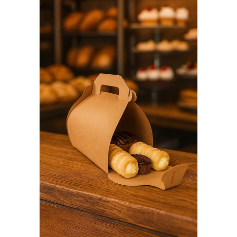 Boîte pâtissière haute carton kraft avec poignée 180x140mm H160mm