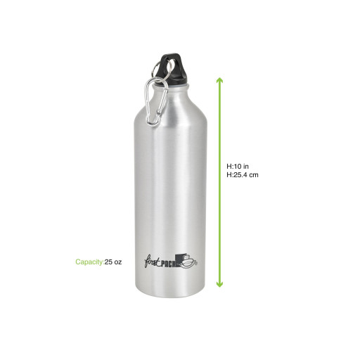 Bouteille à eau en aluminium avec bouchon mousqueton   H255mm 750ml