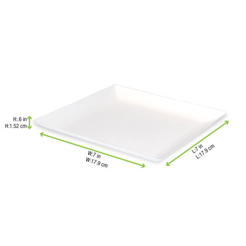 Assiette carrée blanche en pulpe "BioNChic" 180x180mm H18mm