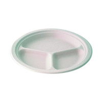 Assiette ronde blanche en pulpe 3 compartiments   H26mm