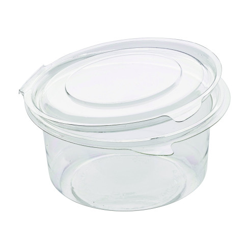Pot Deli rond PET avec couvercle plat attaché   H60mm 400ml