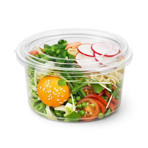 Pot Deli rond PET avec couvercle plat attaché   H60mm 400ml