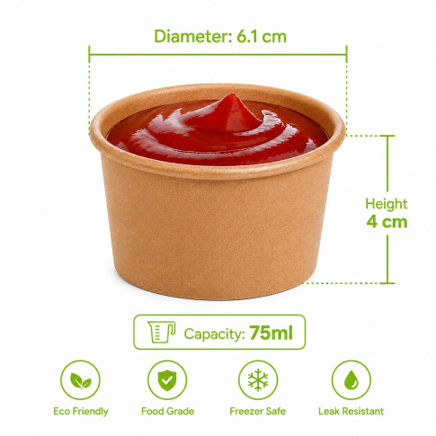 Pot à soupe et glace en carton kraft brun sans plastique, Waterbased  H40mm 75ml