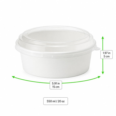 Combo Saladier rond Blanc "Buckaty" et couvercle PET    H50mm 550ml