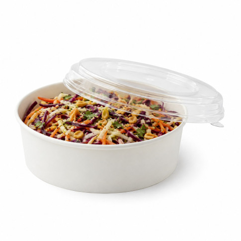 Combo Saladier rond Blanc "Buckaty" et couvercle PET    H50mm 550ml