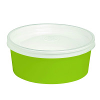 Saladier rond en carton vert avec couvercle transparent plastique PP "Buckaty"   H50mm 550ml