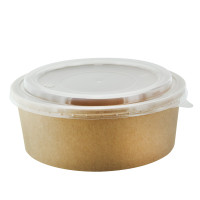 Saladier rond en carton kraft avec couvercle plastique PP "Buckaty"   H65mm 1200ml