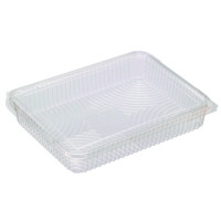 Barquette rectangulaire PLA plate transparente avec couvercle attaché  217x167mm H35mm 1000ml