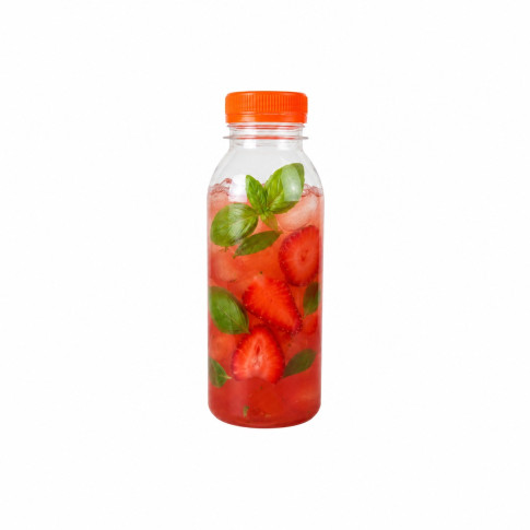 Bouteille transparente en plastique RPET avec bouchon attaché orange  56 H150mm 250ml