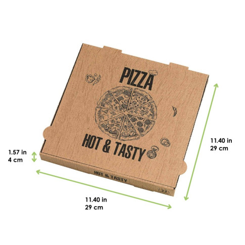 Boîte à pizza carton brun décor "Hot and Tasty" 290x290mm H40mm