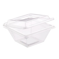 Pyramide Deli plastique PET avec couvercle charnière  105x105mm H55mm 250ml