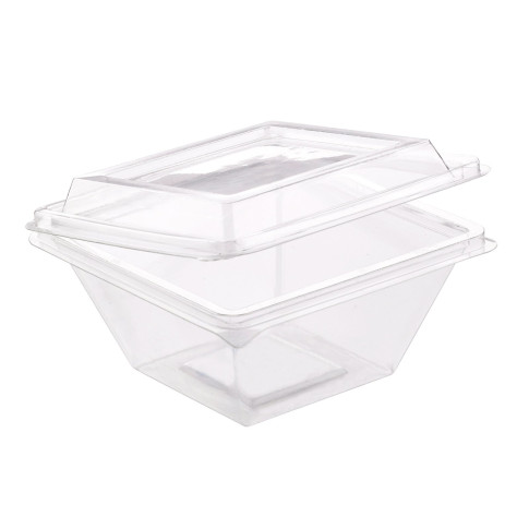 Pyramide Deli plastique PET avec couvercle charnière  105x105mm H55mm 250ml