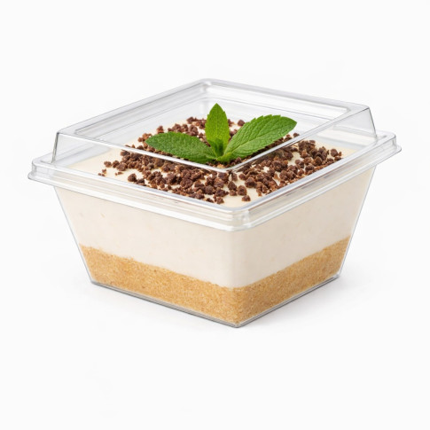 Pyramide Deli plastique PET avec couvercle charnière  105x105mm H55mm 250ml