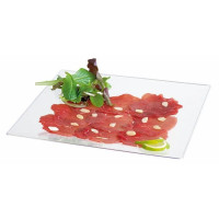 Assiette réemployable plastique PS carrée transparente  280x280mm H40mm