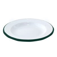 Assiette Enamel blanc en acier émaillé à bord vert   H25mm