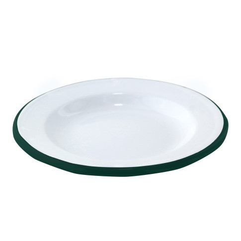 Assiette Enamel blanc en acier émaillé à bord vert   H25mm
