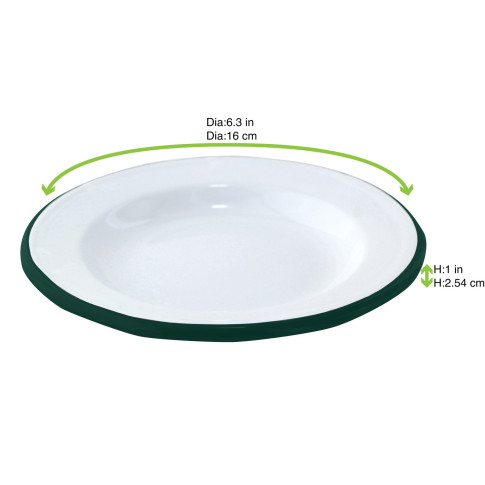 Assiette Enamel blanc en acier émaillé à bord vert   H25mm