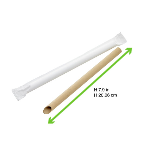 Paille biseautée Kraft pour Bubble Tea - emballage individuel  H200mm