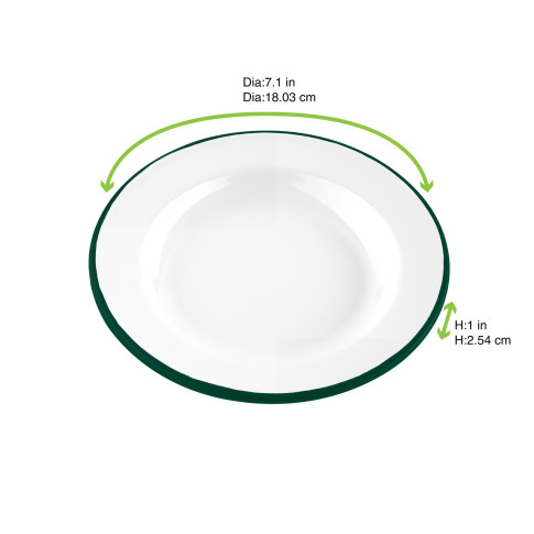 Assiette Enamel blanc en acier émaillé à bord vert   H25mm