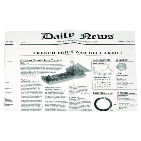 Sac papier ingraissable blanc ouvert sur 2 côtés avec décor journal 13 x 13 cm