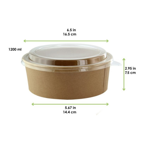 Saladier rond en carton kraft avec couvercle plastique PET Buckaty  H75mm 1200ml
