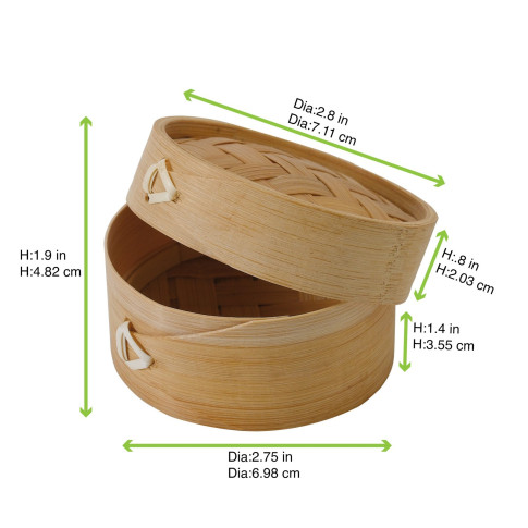 Mini cuiseur vapeur bambou avec couvercle   H50mm