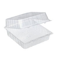 Boite blister plastique transparente avec couvercle charnière  220x220mm H100mm