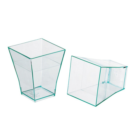 Verrine pyramidale plastique PS transparente verte “Taïti”  45x45mm H55mm 60ml