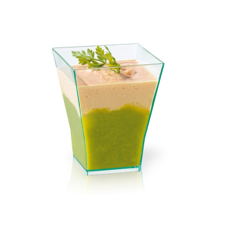 Verrine pyramidale plastique PS transparente verte “Taïti”  45x45mm H55mm 60ml