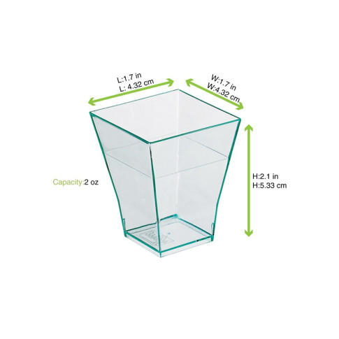 Verrine pyramidale plastique PS transparente verte “Taïti”  45x45mm H55mm 60ml