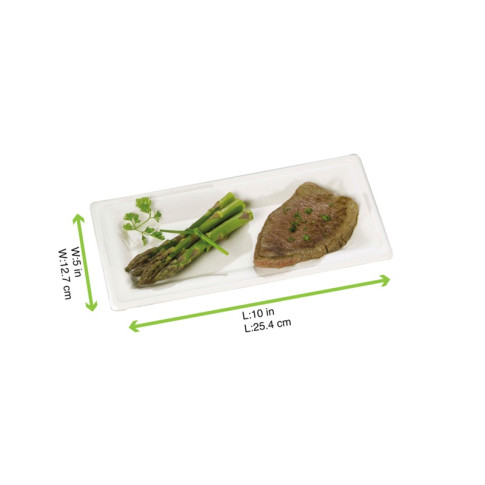 Assiette rectangulaire blanche en pulpe  260x130mm