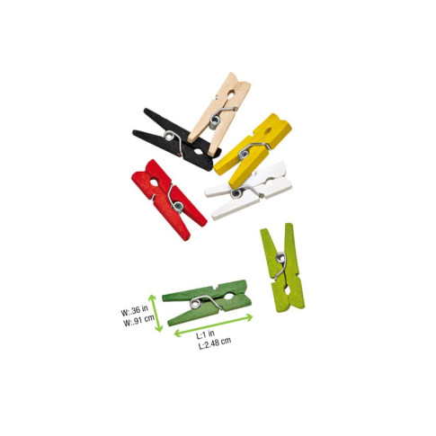 Mini pince à linge bois couleurs assorties   H25mm