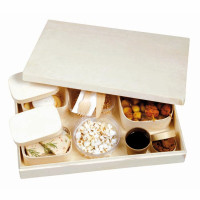 Plateau repas en bois complet "Saga": plateau, couverts et 4 contenants  430x290mm H68mm