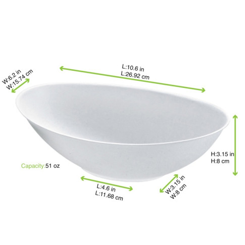 Bol ovale blanc en pulpe "BioNchic" 270x165mm H77mm 1500ml