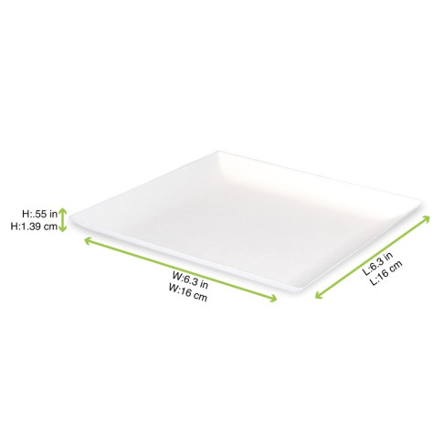 Assiette carrée blanche en pulpe "BioNChic" 160x160mm