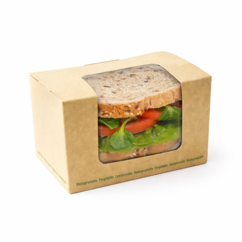 Boite sandwich carton brun fenêtre PLA  125x77mm H72mm
