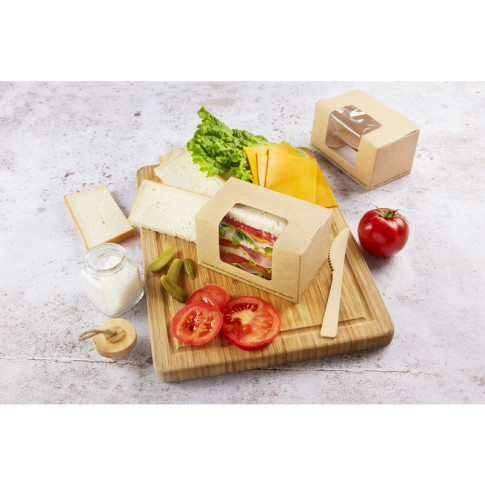 Boite sandwich carton brun fenêtre PLA  125x77mm H72mm