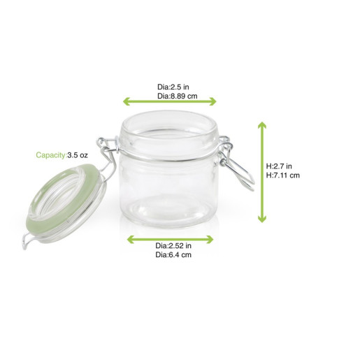 Mini bocal en verre avec joint silicone vert clair   H71,5mm 100ml