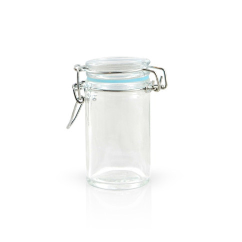 Mini bocal en verre avec joint silicone bleu clair   H85mm 65ml