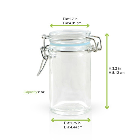 Mini bocal en verre avec joint silicone bleu clair   H85mm 65ml
