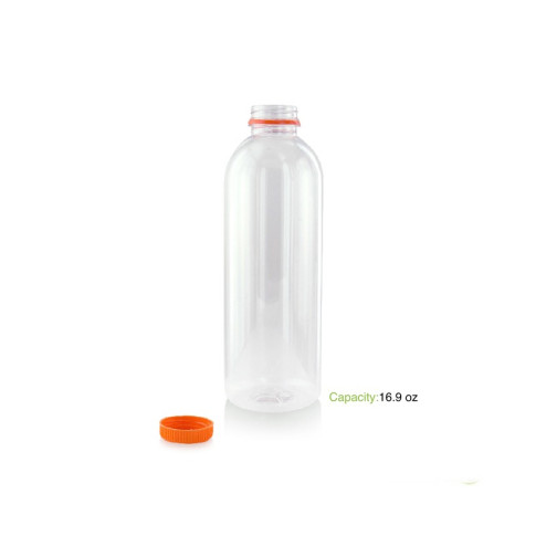 Bouteille transparente en plastique RPET avec bouchon orange 68 H187mm 500ml