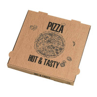 Boite à pizza carton brun, décor "Hot and Tasty"  400x400mm H40mm
