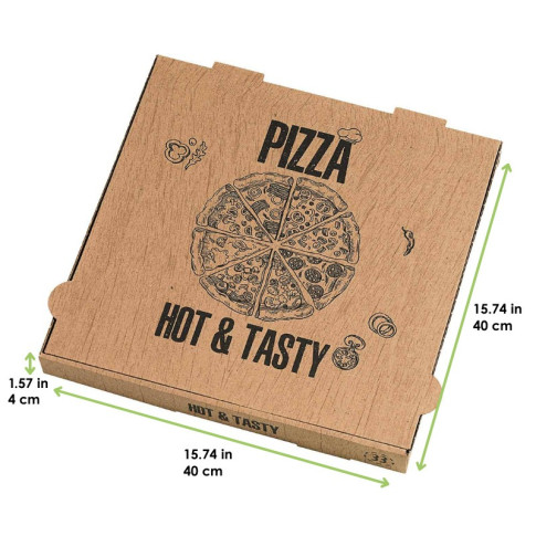 Boite à pizza carton brun, décor "Hot and Tasty"  400x400mm H40mm