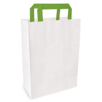 Sac cabas papier blanc recyclé anses vertes  260x170mm H280mm