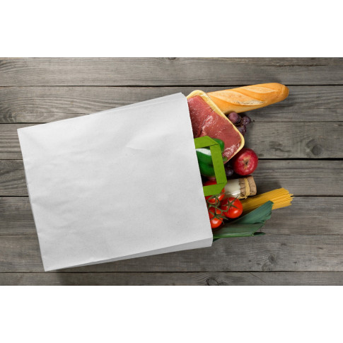 Sac cabas papier blanc recyclé anses vertes  260x170mm H280mm