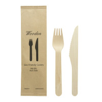 Kit couverts bois 2 / 1: couteau fourchette, emballage kraft   H165mm